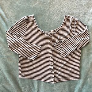 LA Hearts Horizontal Black & White Stripped Mid Sleeves Crop Top with Buttons